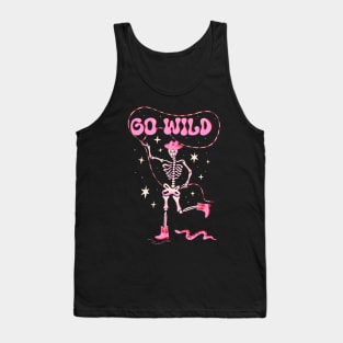 Go Wild! Cute dancing skeleton in cowboy boots and western hat with pink snake Tank Top